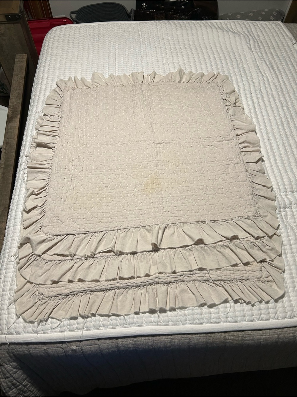 Piubelle set of 3 Euro shams Neutral Cream Ruffled Quilted - Home Bedding